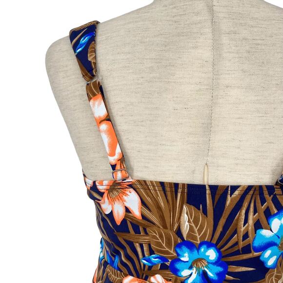 LANDS END NWT Tropical Palm Print Scoop Neck Flutter Tankini Swim Top Size Small - Picture 4 of 7
